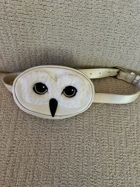 White Owl Face Belt Bag - White Faux Leather